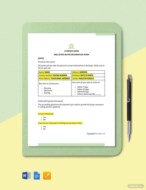 Real Estate Buyer Information Form Template