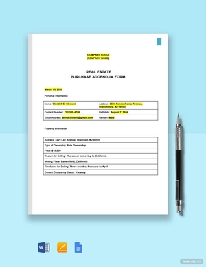 Real Estate Purchase Addendum Form Template