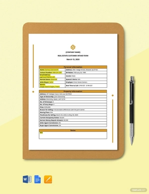 Real Estate Customer Intake Form Template