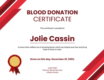 Free Blood Donation Certificate Template to Edit Online