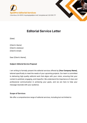 Free Editorial Service Letter Template to Edit Online