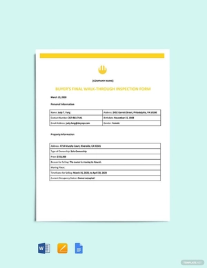 Buyer's Final Walk Through Inspection Form Template