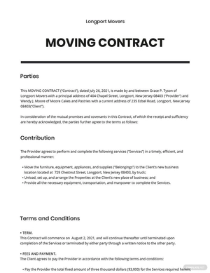 Moving Contract Template