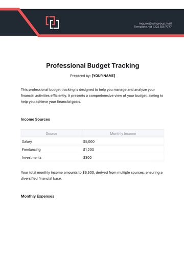 Free Professional Template for Budget Tracking to Edit Online