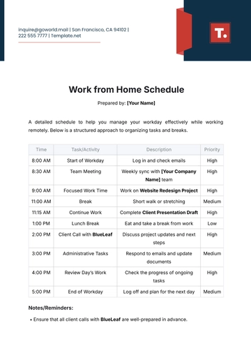 Free Work from Home Schedule Template to Edit Online