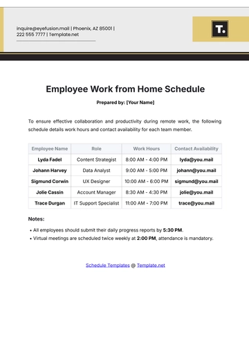 Free Employee Work from Home Schedule Template to Edit Online