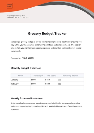 Free Grocery Budget Tracker Template to Edit Online