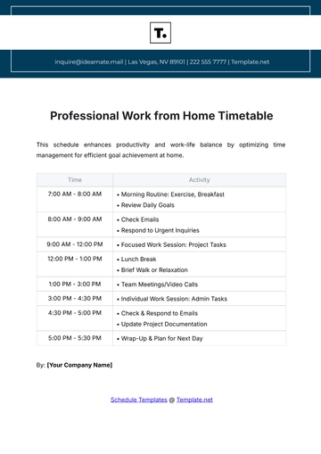 Free Professional Work from Home Timetable Template to Edit Online