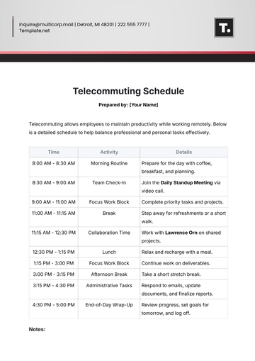 Free Telecommuting Schedule Template to Edit Online
