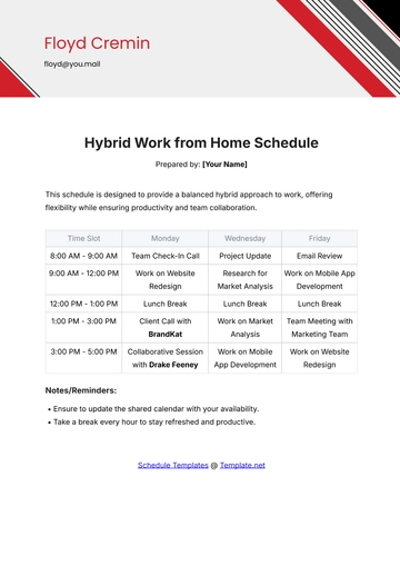 Free Hybrid Work from Home Schedule Template to Edit Online