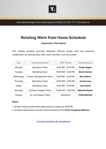 Free Rotating Work from Home Schedule Template to Edit Online