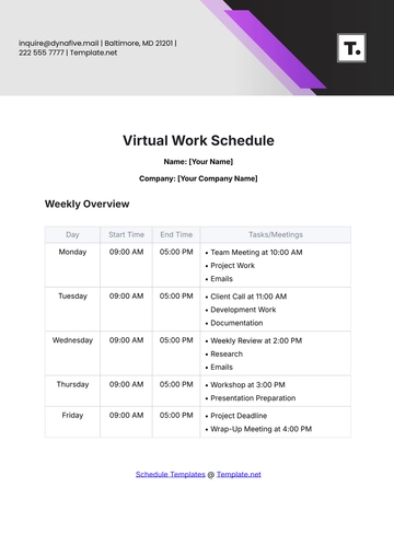 Free Virtual Work Schedule Template to Edit Online