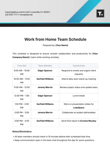 Free Work from Home Team Schedule Template to Edit Online