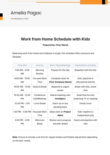 Free Work from Home Schedule with Kids Template to Edit Online