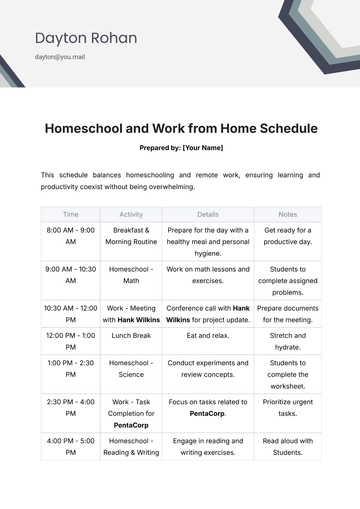 Free Homeschool and Work from Home Schedule Template to Edit Online