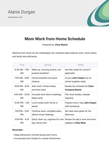 Free Mom Work from Home Schedule Template to Edit Online