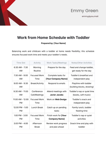 Free Work from Home Schedule with Toddler Template to Edit Online