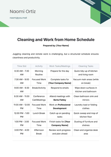 Free Cleaning and Work from Home Schedule Template to Edit Online
