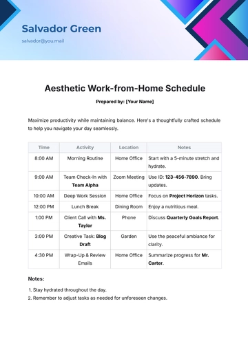 Free Aesthetic Own Work Schedule Template to Edit Online