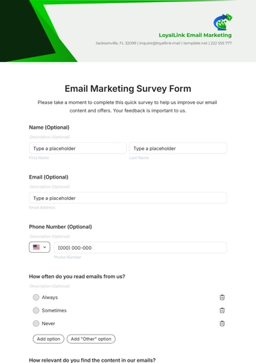 Free Email Marketing Survey Form Template to Edit Online
