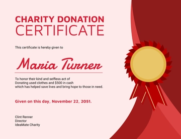 Free Charity Donation Certificate Template to Edit Online