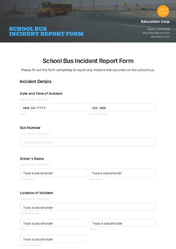 Free School Bus Incident Report Form Template to Edit Online