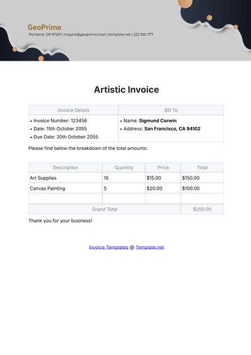 Free Artistic Invoice Template to Edit Online