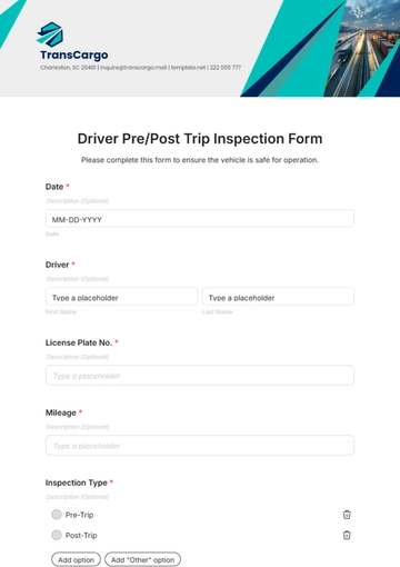 Free Driver Pre/Post Trip Inspection Form Template to Edit Online