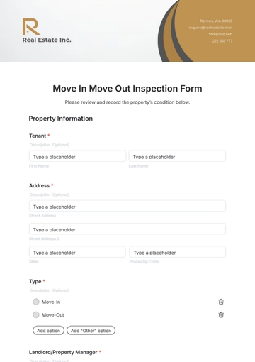 Free Move In Move Out Inspection Form Template to Edit Online