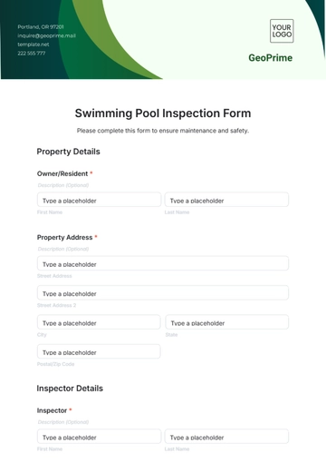 Free Swimming Pool Inspection Form Template to Edit Online