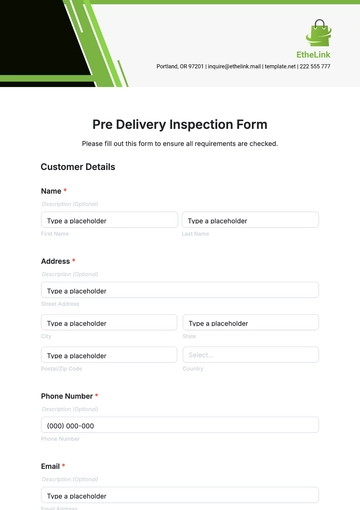 Free Pre Delivery Inspection Form Template to Edit Online