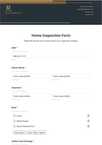 Free Home Inspection Form Template to Edit Online