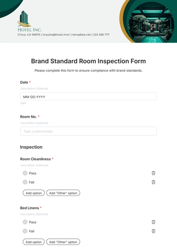 Free Brand Standard Room Inspection Form Template to Edit Online