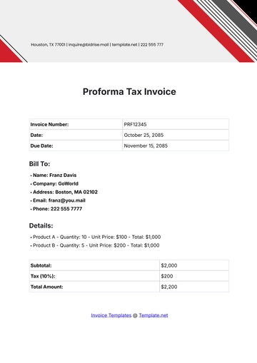 Free Proforma Tax Invoice Template to Edit Online