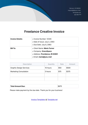 Free Freelance Creative Invoice Template to Edit Online