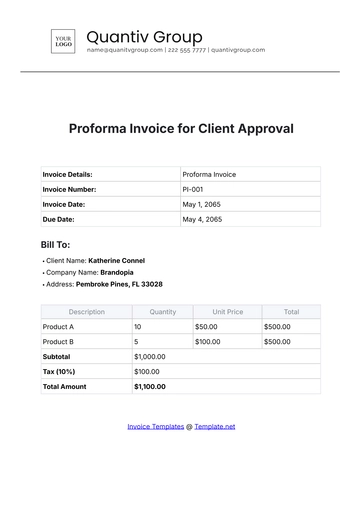 Free Proforma Invoice for Client Approval Template to Edit Online