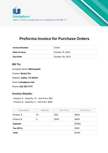 Free Proforma Invoice for Purchase Orders Template to Edit Online
