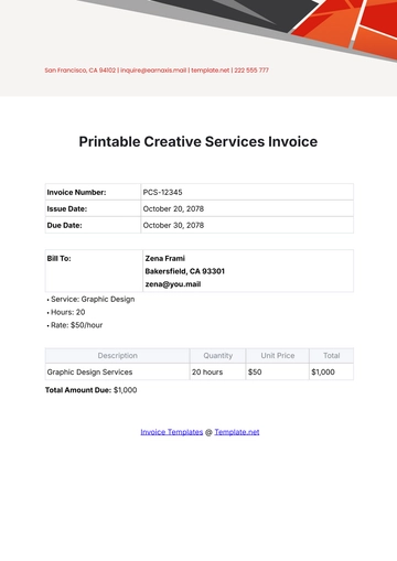 Free Printable Creative Services Invoice Template to Edit Online