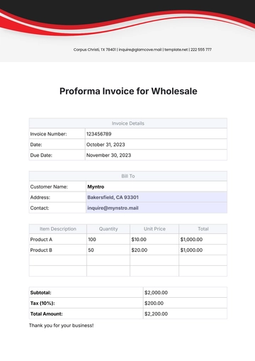 Free Proforma Invoice for Wholesale Template to Edit Online