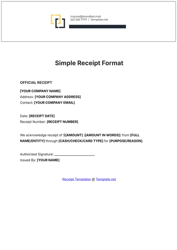 Free Simple Receipt Format Template to Edit Online