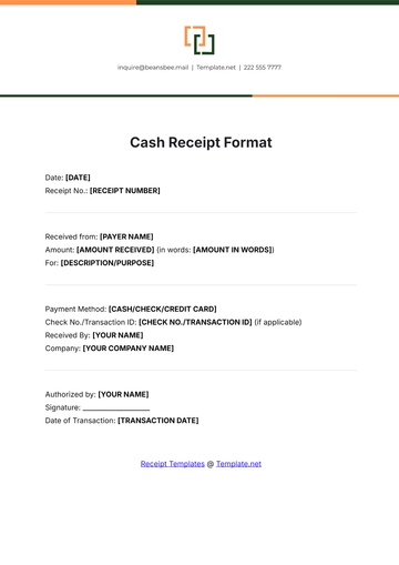 Free Cash Receipt Format Template to Edit Online