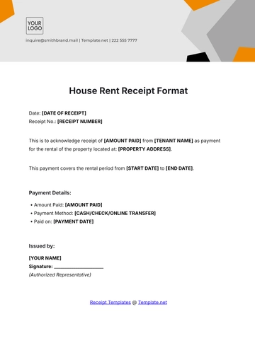 Free House Rent Receipt Format Template to Edit Online