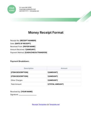Free Money Receipt Format Template to Edit Online