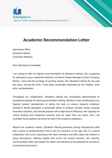 Free Academic Recommendation Letter Template to Edit Online