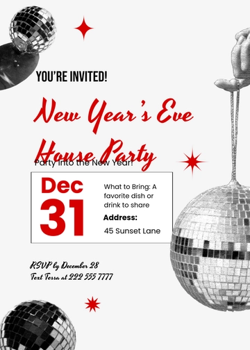 Free New Year Eve House Party Invitation Template to Edit Online