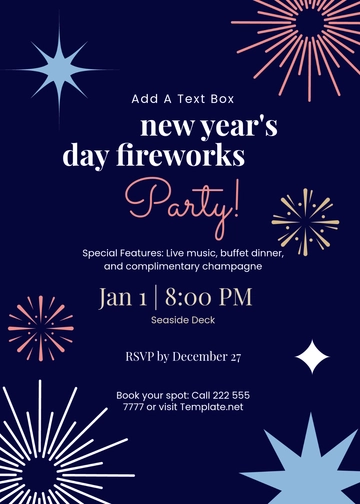 Free New Year's Day Fireworks Party Invitation Template to Edit Online