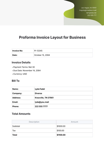 Free Proforma Invoice Layout for Business Template to Edit Online