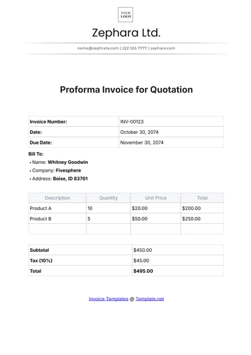Free Proforma Invoice for Quotation Template to Edit Online