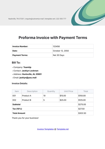 Free Proforma Invoice with Payment Terms Template to Edit Online