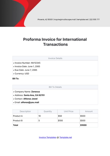 Free Proforma Invoice for International Transactions Template to Edit Online